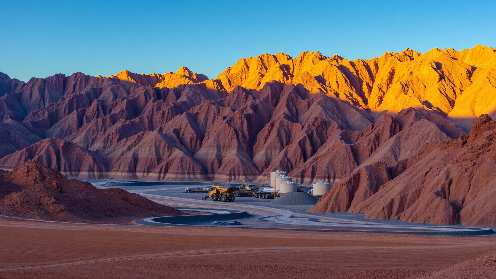 Oman mountain quarry landscape at golden hour